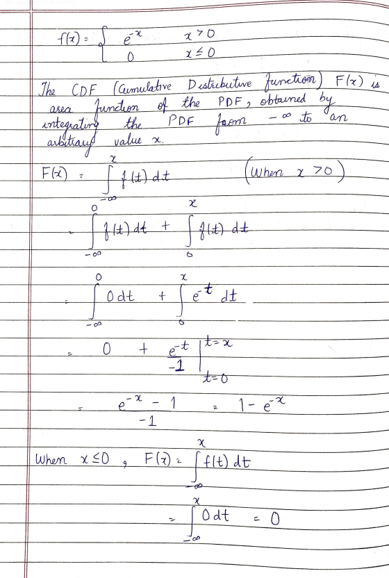 f(x) = f ex x70 lo x=0 The CoF (Cumulative Distributive function) Fla) in area function of the PDF , obtained by integrating