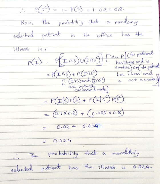 exclusive events P(59) 1-0.2 - 0.8 |- POS) Now, the probability that selected patient office randomly in the has the illness