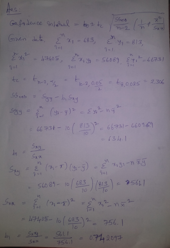 E no 2 Ans: Confidence on tarval by z to Stres n-2 (ht San Govens date, E xq 9=1 683) у E Yq=813, q=1 n E 29 47405, Exo Yg =