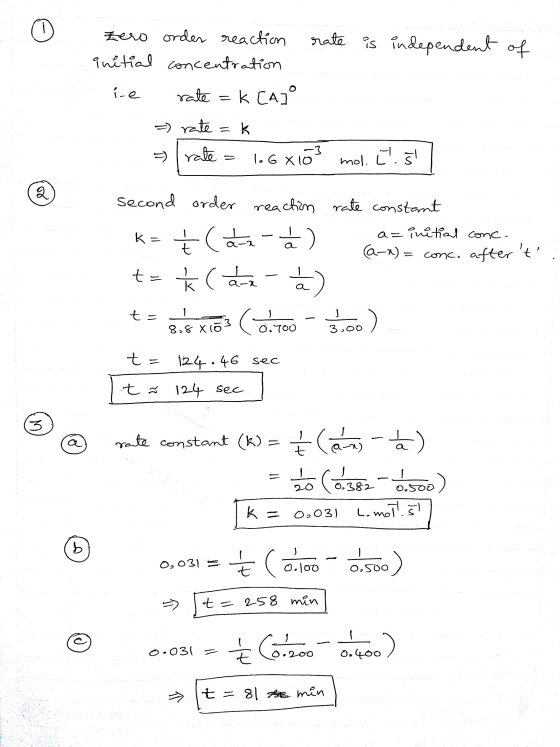 iS In Initial encentration Second order reachim rata constont a-x) = after ,t conc . t124.4G sec t124 sec- DO 0.382 0.500 、 七