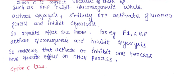 Option Ċ ºs correct because of these eg. such as AMP inhibit Gluconeogenesis While activate Glycolysis q similarly RTP activa