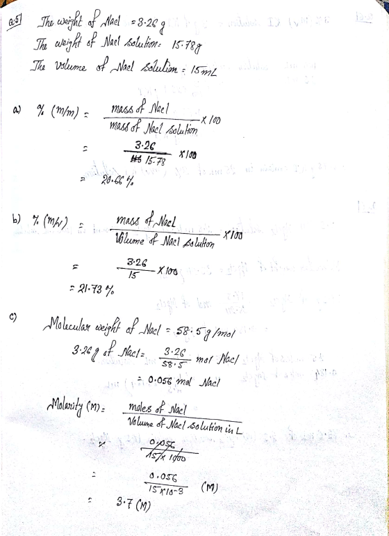 237 e In Me - The weight of Nael 23.269 B The weight of Nael kolution: 15.789 The volume of Nael solution: 15ml 1 a) % (m/m).
