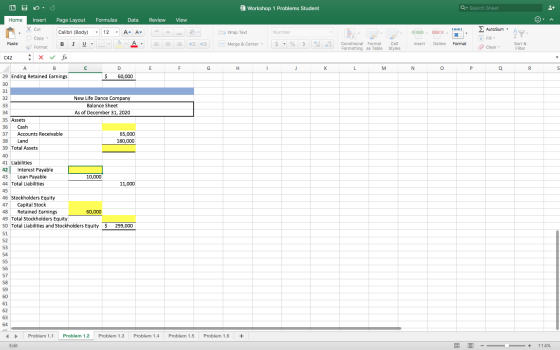 Workshop 1 Problems Student Q Search Sheet Review View Σ AutoSum ΑΘ, Wrap Text Number Z DOO Home Insert Page Layout Formulas