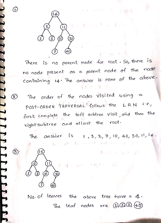 There is no parent node for root. So, there is no node present as parent node of the node containing 14. The answer none of t