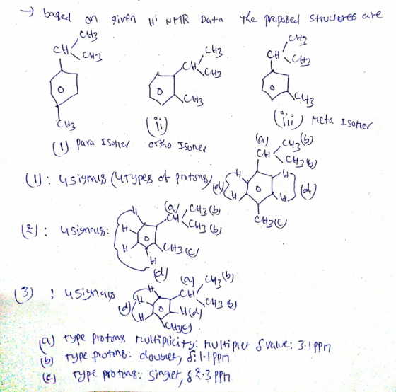 gedon given MR Data e prapabel Struuteres are CH C2 Gi)Heta 1sores Otho Sone (U Para Sone U 4sigm (uTYpes ot tntons Ca,c3 (b