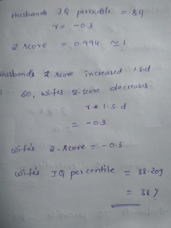 Husbands 7percantile =8 y 2 BCOTE -0.994 Jusbands Score ncreasdsd So, wifes g- score decreases -03 coifes -8 coTe 0.3 wifes I