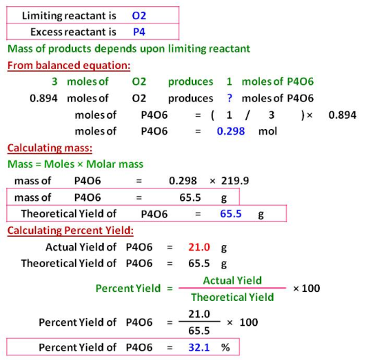 0.894 Limiting reactant is 02 Excess reactant is P4 Mass of products depends upon limiting reactant From balanced equation: 3