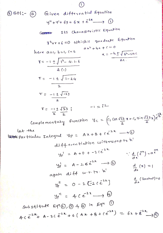 601: Given difttren tiak kquatíon y6y 6x t e21. Its charat eristic kquation 2Y+ o whichis qua draHe kquation a here azl, b ,