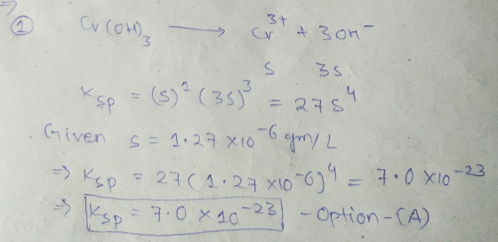 o arcot at +300- s 35. Ksp = (s) 2 (35) = 2754 Given s= 1.27x10 6 gr/l - Kep. = 27 (1.27x10-079 7.0X10-23 Ksp - 7.0 x 10-23)