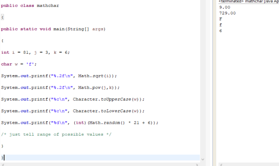 terminateds mathchar Java Ap 9.00 729.00 public class mathchar 1 public static void main (String[ args) int i -81, 3 -3, x -