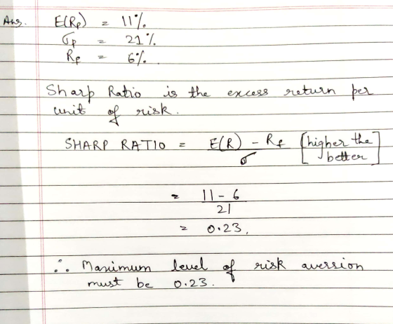 Ang z 11% ľ z 21% 6% - Rp the excess return Sharp unit Ratio is of risk. per SHARP RATIO = E(R) - Rf [higher the L I better z