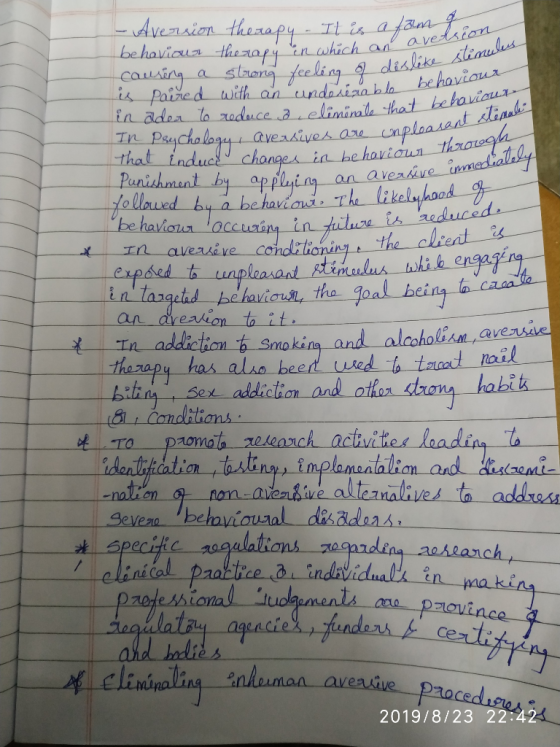 ike stimulus unpleasant stenali haviour through - Aversion therapy - It is a form ofoon behaviour therapy in which an avete c