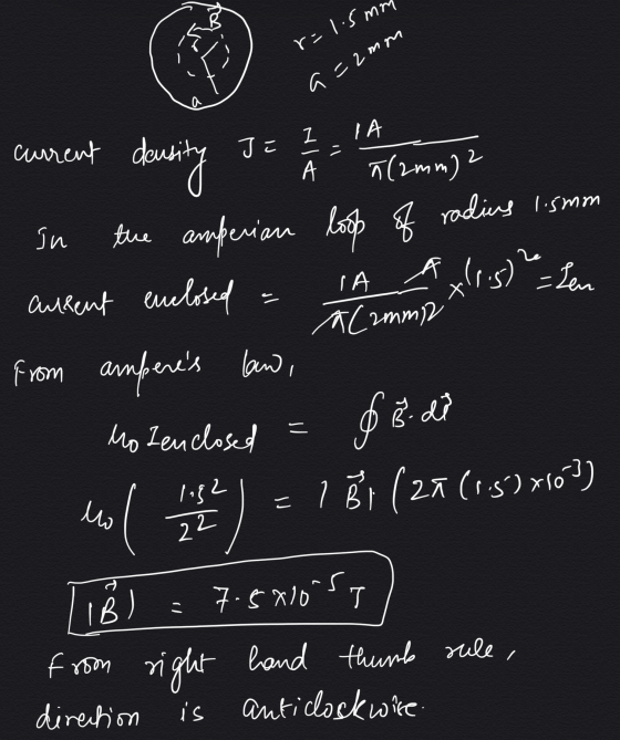 r-1.5mm a=2mm LA 1 Cammin current during Je het team? In the amperian loop of radius 1.5mm aurent enclosed = A Axlr.s) - sen