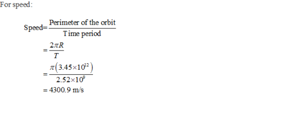 For speed: Perimeter of the orbit Speed- Time period 3.45x10) 2.52x109 4300.9 m/s