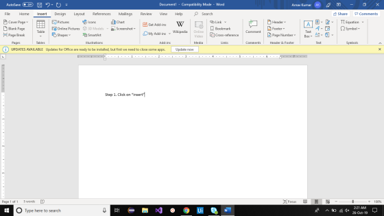 - O X AutoSave Of H o : Document1 - Compatibility Mode - Word Arnav Kumar AKA File Home Insert Design Layout References Maili