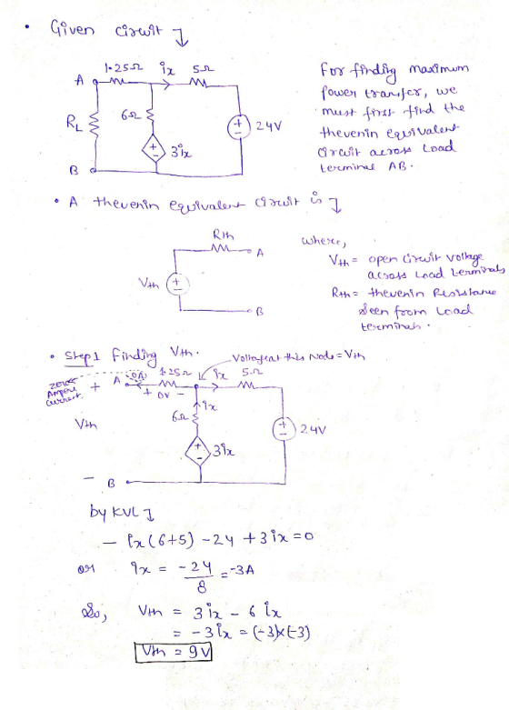 Given ciswit I 1.252 ix sr is ro Ch24V for finding maximum Power transfer, we must first find the thevenin ewivalent ůrwit ac