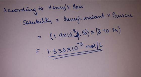 A cuording to Henuys law Soubility heruis wwotant x Pressue (1-ax16%1 R) x (8 10 Ra) a Pa) (8 70 Pa) 1-653x10 malL