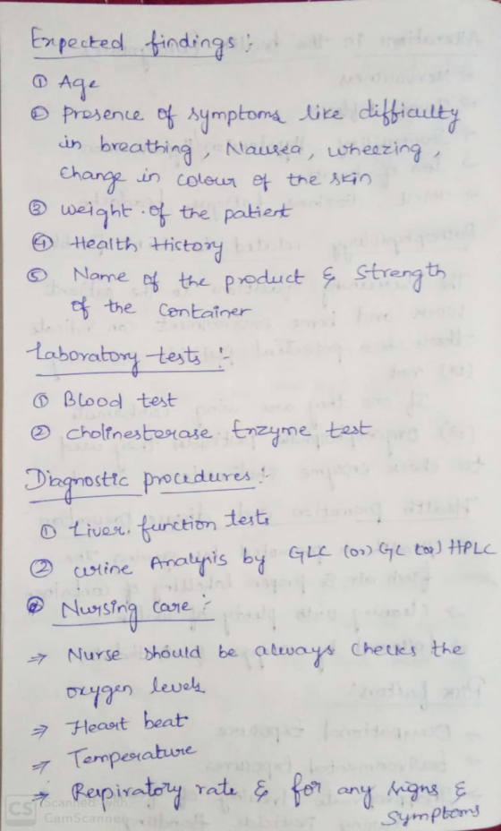 Expected findings @ Age ® prosence of symptoma like difficulty in breathing, Naurda , wheezing Change in colour ef the skin ®