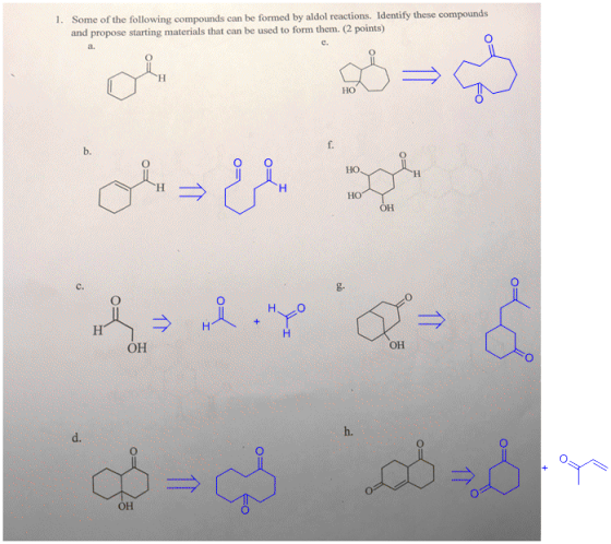 Some of the following compounds can be formed by aldol reactions. Identify these compounds and propose starting materials tha