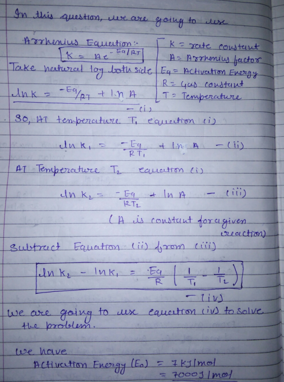4n this auestian, exe are to A2rhnius Eauetion 2Tate coustaut Ae ARThenius fector Take natuncal loy lota Sidle Eq Activation