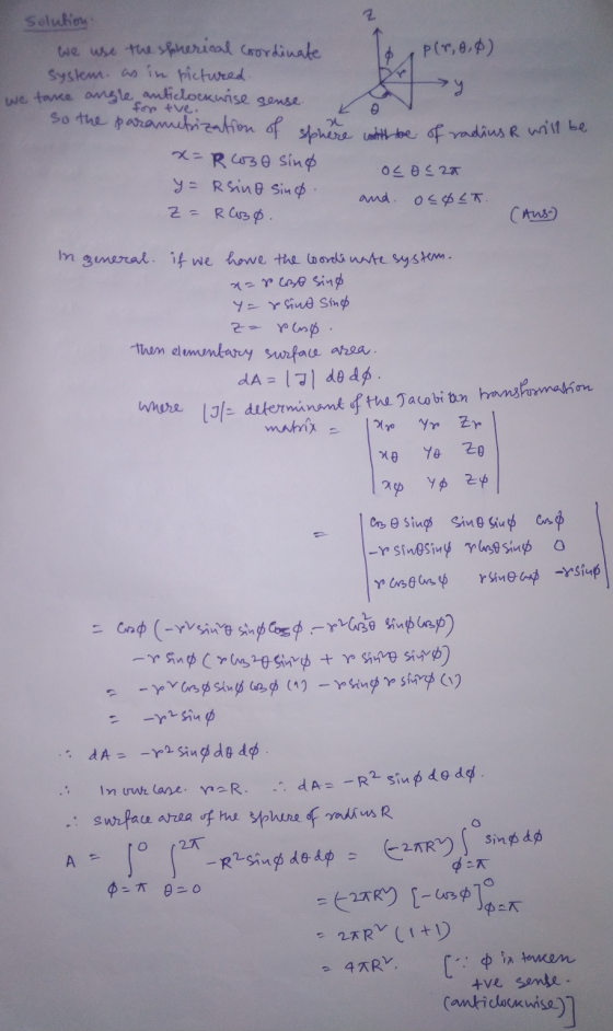 solution we use the spherical coordinate P(r, 0,0) system as in pictured. y We take angle anticlockwise sense. so the paramet