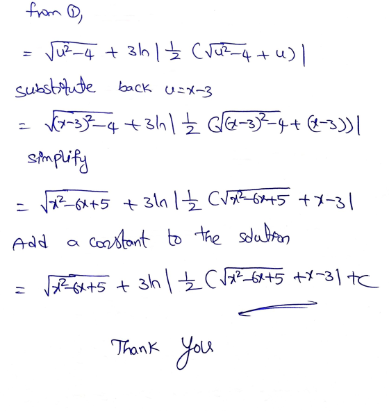from @ = vuz_4 + 30 l Ž Cruz 4 + U) substitute back u=X-3 13-333–4 +31 1 g2-332-4+(-3)) | simplify 7²_6+5 + 30 l Ž (J22-68+5