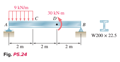 9 kN/m 30 kNm IIIc D W200 x 22.5 2 m 2 m2 m Fig. P5.24