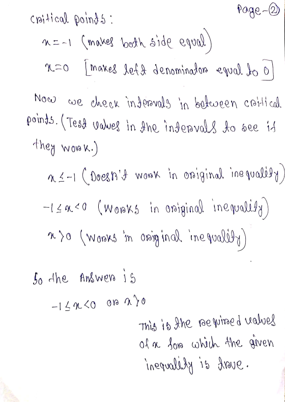 page- critical points : n=1 (makes both side equal x=0 makes lefut denominators equal to o Now we check inderavals in between
