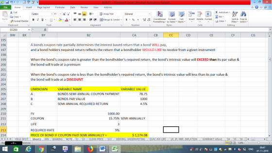 BOND- Microsoft Excel (Product Activation Failed) Review File Home Insert Page Layout Formulas Data View Add-Ins E AutoSum -