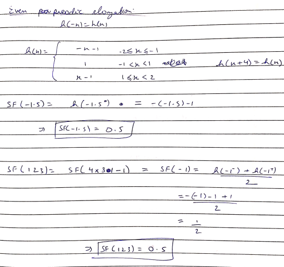 Even por preodic elongation: &(onl=hens h(u) = -25 rs- i -1 <n<1 relesa hlu+4)= h(n) KI 1<x< 2 SF (-1.5) - h(-1.5) = -(-1-5)
