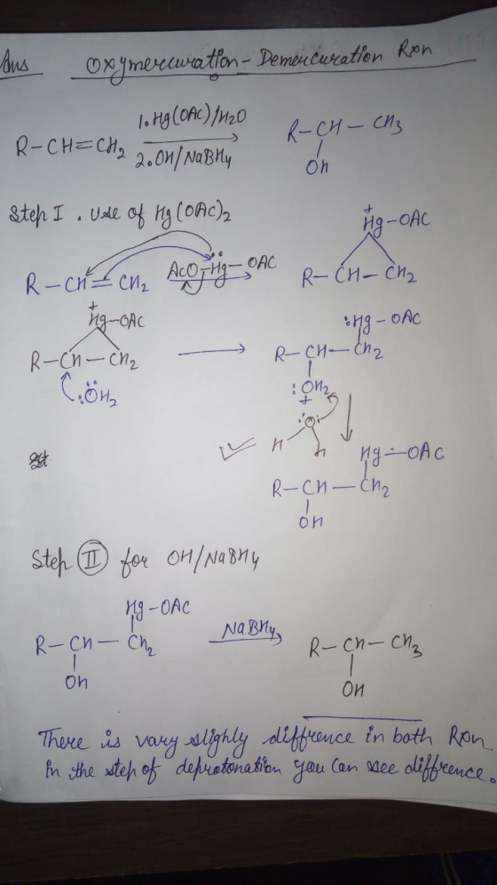 A Aus Oxymeelwation - Demoncweation Ron 1. На(овс)/п20 30 R-CH - CH3 R-CH=CH2 2. ON/ NaBly steh I . Use of ng COAC)2 HG-OAC R