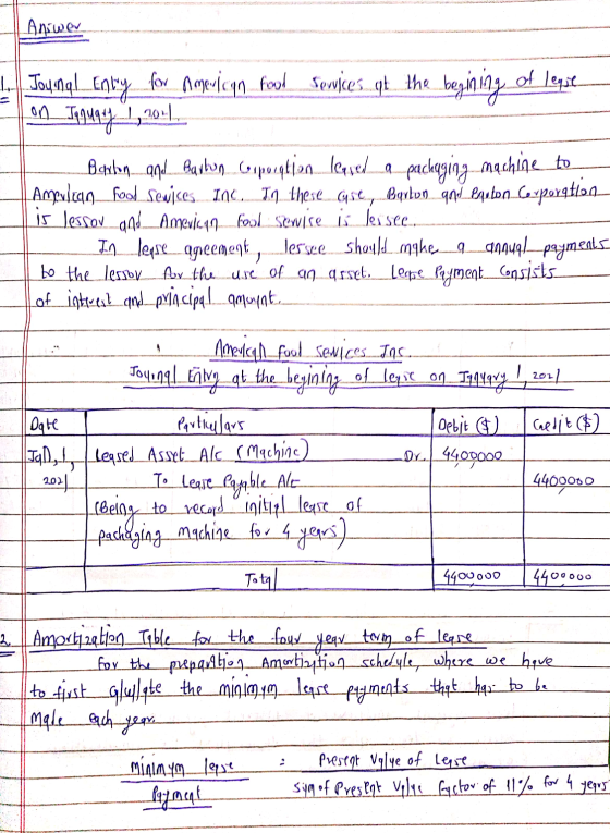 Answer 4. sonces at the begining of legge Journal Entry for American food on_5994971,.30.. Barlon and Barbun Crporation lease
