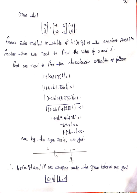 Given that 2 -2 -3 forward ward Euler method is stable if h6(09) is the simplest possible fraction than we need to find the v