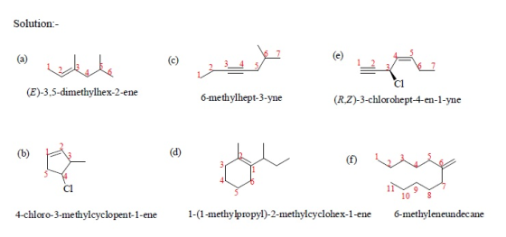 Solution: Cl (R Z)-3-chlorohept-4-en-l-yne (E)-3,5-dimethylhex-2-ene 6-methylhept-3-yne C1 108 4-chloro-3-methylcyclopent-1-e