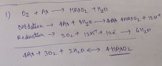 1 O2 + AX onidation - Reduction MASO₂ + H₂O 4A0 f 8420 AAS THASO2 + 1241 30₂8 120else 6420 THAROL 4A + 3027 2020