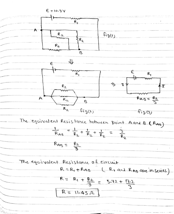 2. R, 2. RSge) The enuival ent Resistanee bekwcen poin Aa 8 CRa*) AB RAR2 The equtlyalcnt Resistane of circuit R RtRAs Ri ani RAs are in senes) R = 11-45-