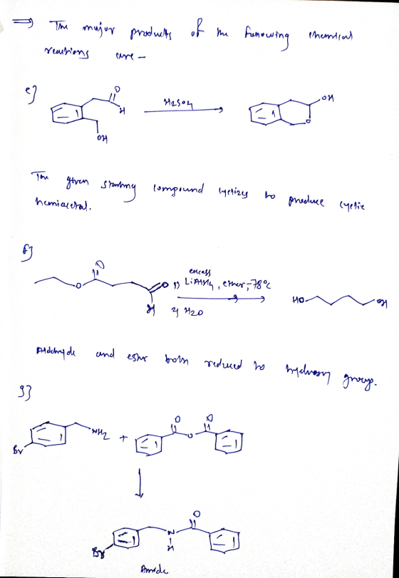 s a The major produits of the fronowing hential reusions cure- on Hason ho The given story compound eppniny hemicuital. to pr