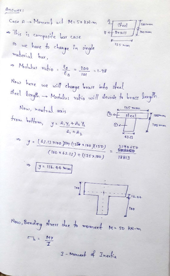 Answer: B4 Brass - 125mm Case A Moment act M: 50 kN.m & Steel 100mm This is composite bar care so we have to change in single