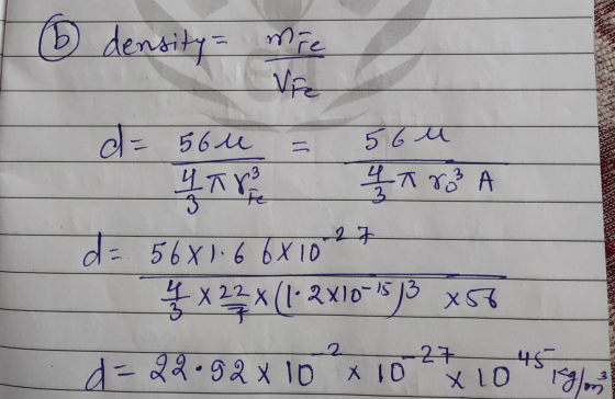 6 density = mie VF d 5 6 u Fe 3 56 u 봉자 올지 A d=5681.6 68 1027 4 x 22 x (1·2x10-15 13 x56 Stop 2 d=22.92x 10 x 10 27 x 10 3