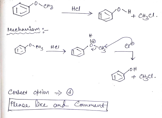 o-etiz Hel LH + Ctzel. Mechanism - H 10 CH3 Hel cle OH of Cttel. Correct option => a Please like and comment