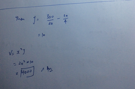 Then J. 200 - 21 =lo V = x²y - 20²x10 z 19000) Am