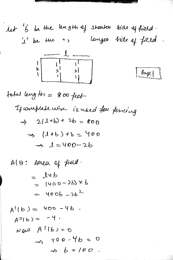 let b be the length of sheather side of field. ů? be the longer side 4 field. Х. — b Page 1 = $ оо хон total length If compl
