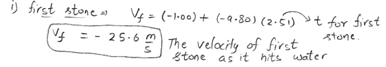 tfor frst rst ,stones) gtone V4256 m The veloity of first tone as it hts water