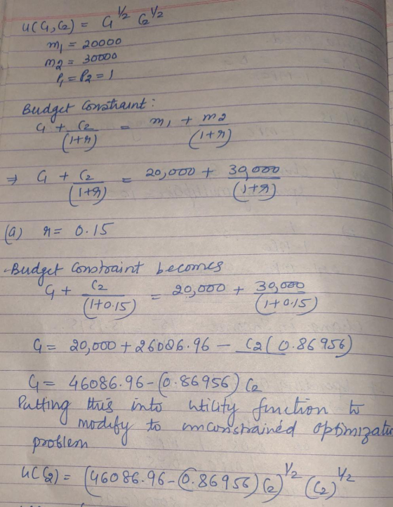 UCG, (e) = a 2 6/2 m = 20000 m2 = 30000 P = P2 = 1 Budget Constant : G+ (2 m + ma (1+r) (1+r) . G + (2 = 20,000 + 30000 (+ )