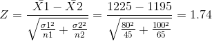 X1- X21225 - 1195 = 1.74 σ12 , σ22 802 1002