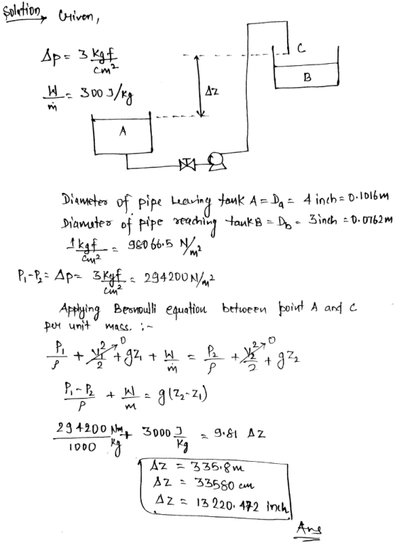 solation, Criven, С. Ap= 3 kgf cm² B W . 3003/kg Δz m А cu? cin? per unit wass, Diameter of pipe Learning touk A = Da = 4 inc