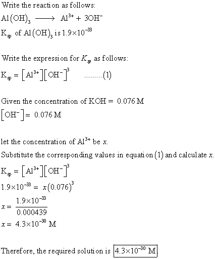 Write the reaction as follows: Al(OH), - A13+ + 30H K of Al(OH), is 1.9x10-3 Write the expression for K, as follows: K= [A13+