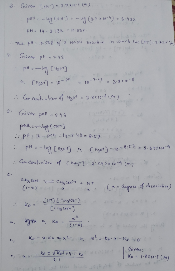 Grdven CoH- 3 7I- (M) ye 3 -Lg (3. x 10-4)3.432 poH-- CoH PH= 14-3 432-t0.56g 2.x / The pH- 10. S68 of a Naot Solution in oic
