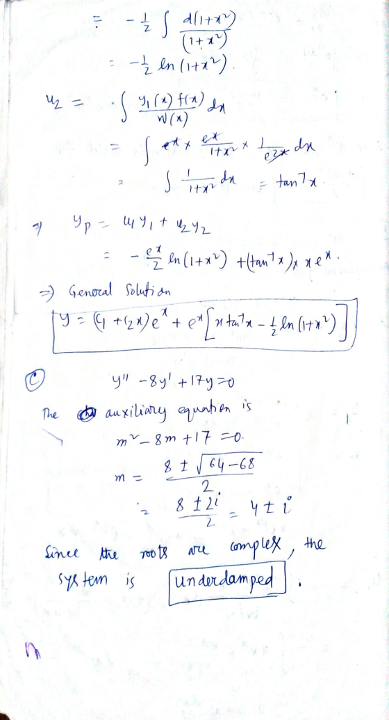 I Ź salitan (1 + x) - ² en 11+x²) 9, () f(a) W (x) uz S da ex 1tv x ) ex du - s du tanta Ita ñ Yp - MyitųY2 -In (1+x) +Hantu
