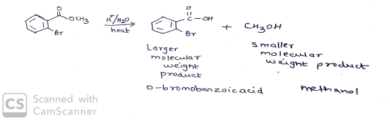 ochz -OH H/H2O. heat + CH₃OH -Br smaller Larger molecular molecular weight - weight product product o-bromobenzoic acid metha